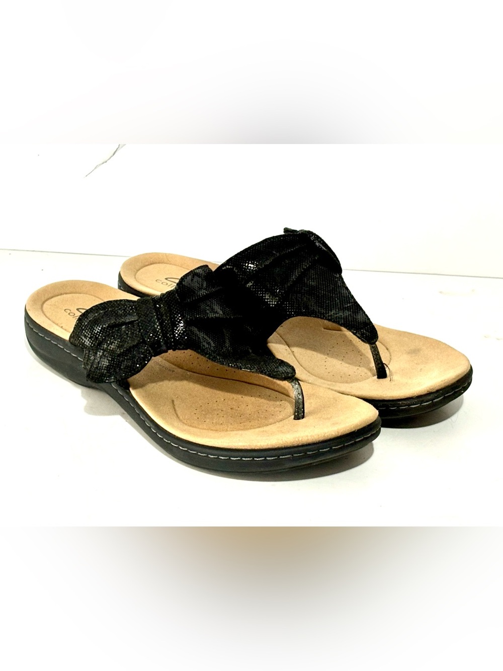 Clarks Women's Laurieann Rae Flat Sandals Black Size 9 EUC